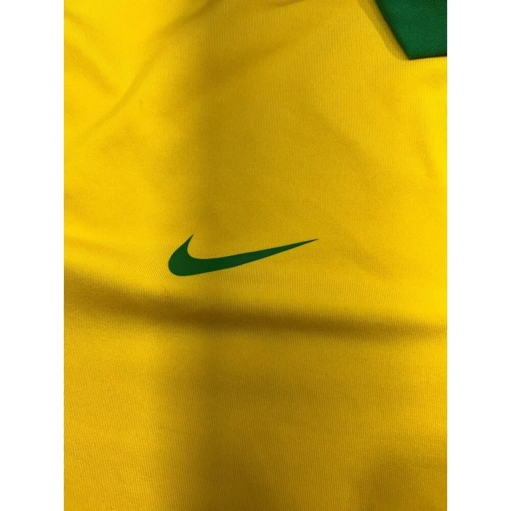 Nike Brasil Basketball Yellow Polo Shirt Green Collar & Sleeves Dri-Fit Size M - Picture 3 of 9